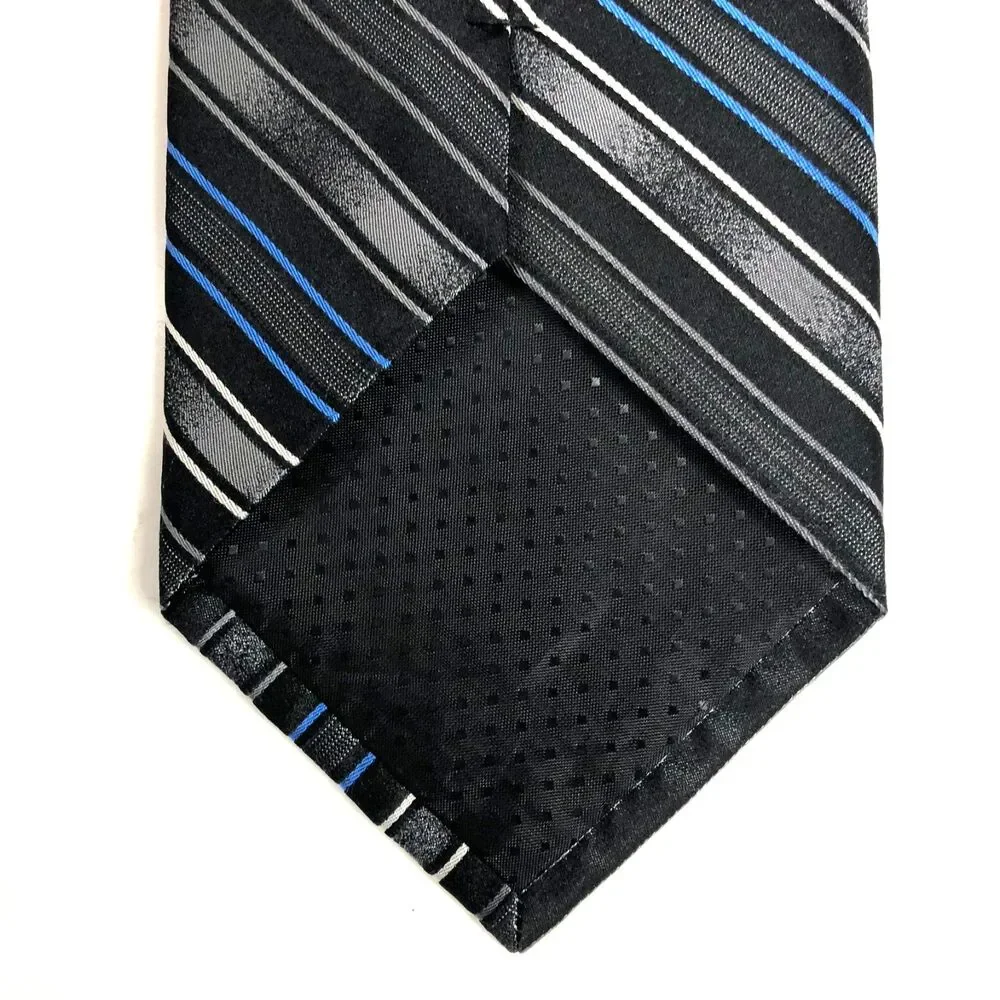 Stafford All Silk Tie Black Grey White Thin Blue Line Diagonal Stripe Long XL